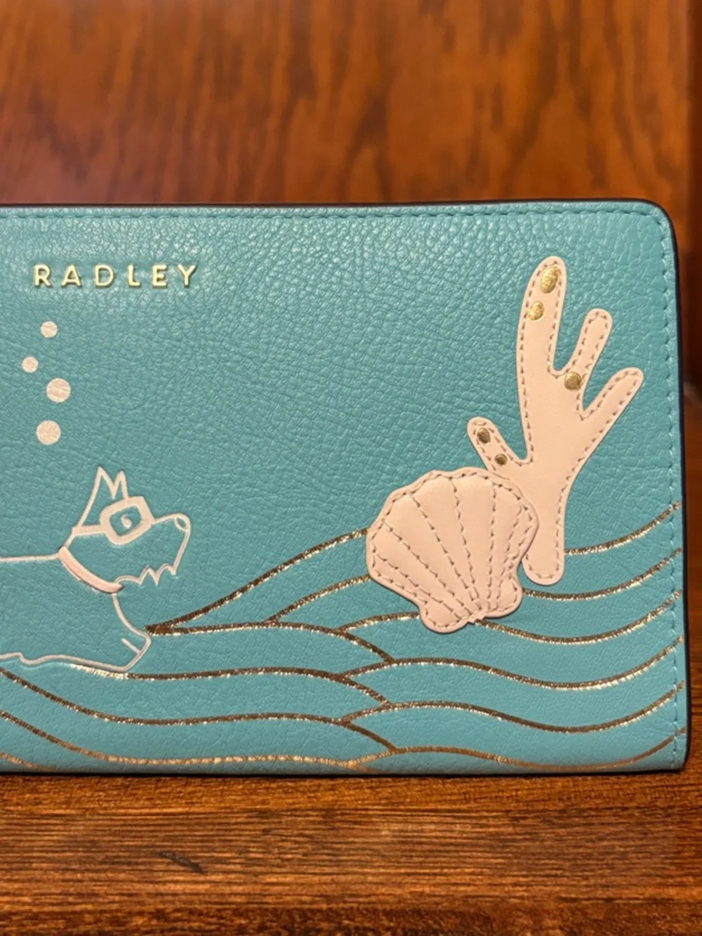 NWT-Radley London-Coin Street-Lg Bifold Wallet-Seashell Theme-Bright Blue-$128